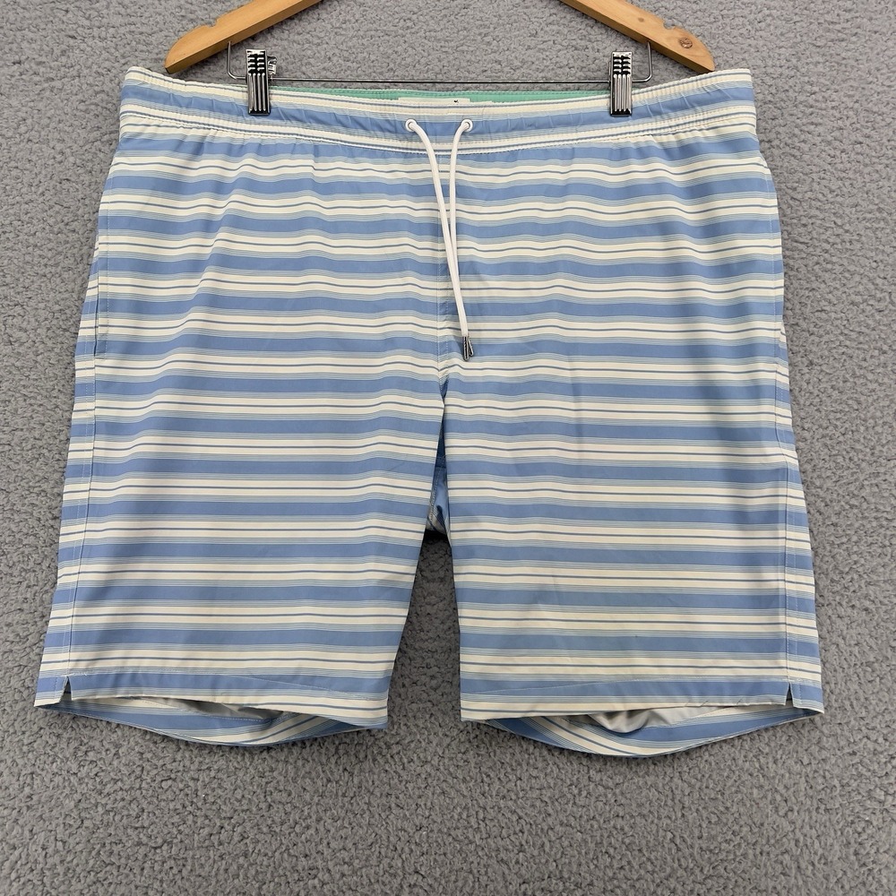 Bonobos Mens Large Blue & White Stripe Riviera Recycled Swim Trunks Stretch